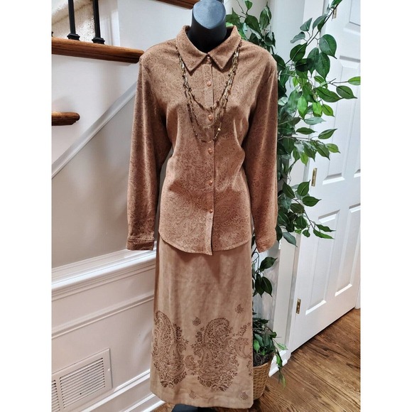 Norton Dresses & Skirts - Norton Women's Brown Polyester Collared Shirt & Maxi Skirt 2 Piece Suit Size 12